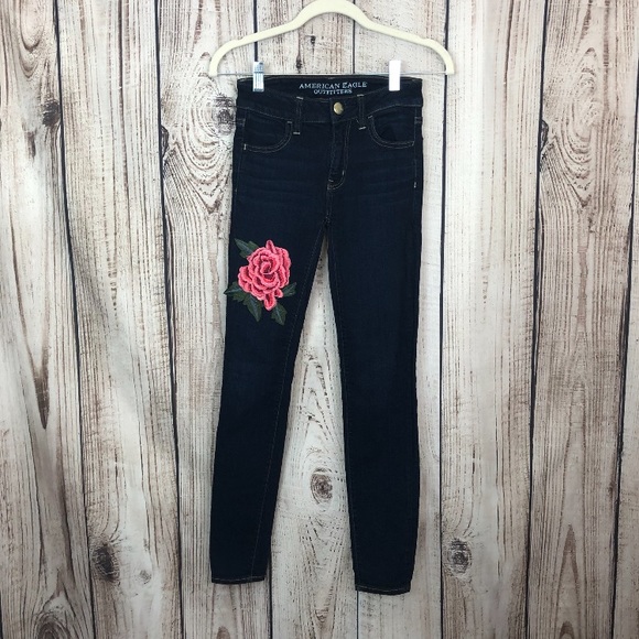 American Eagle Rose Embroidered Skinny Jeans 00S - Picture 2 of 8